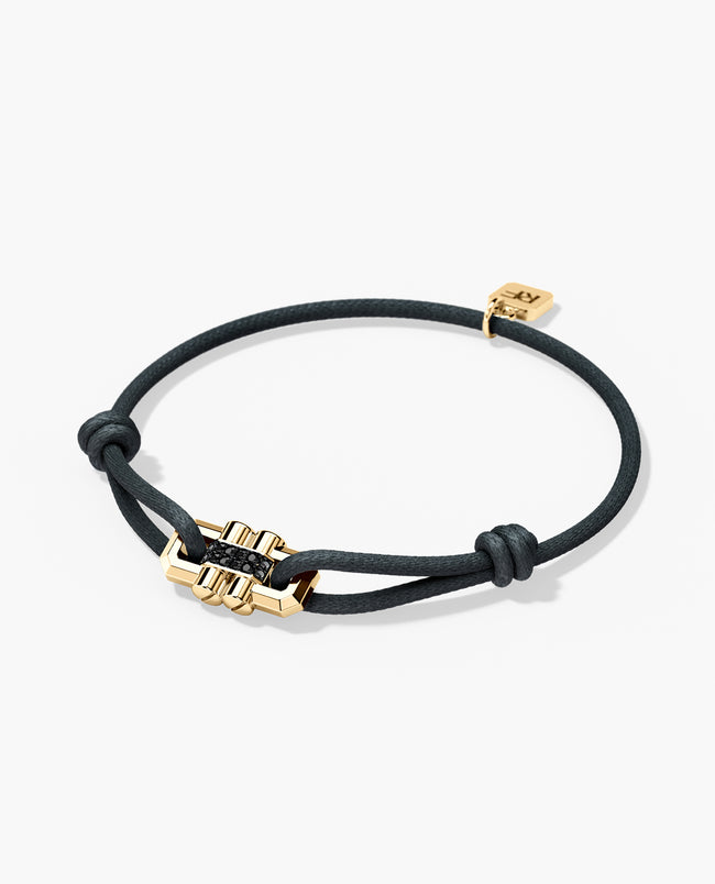 MOSS Cord Bracelet with Gold Charm & 0.12ct Black Diamonds