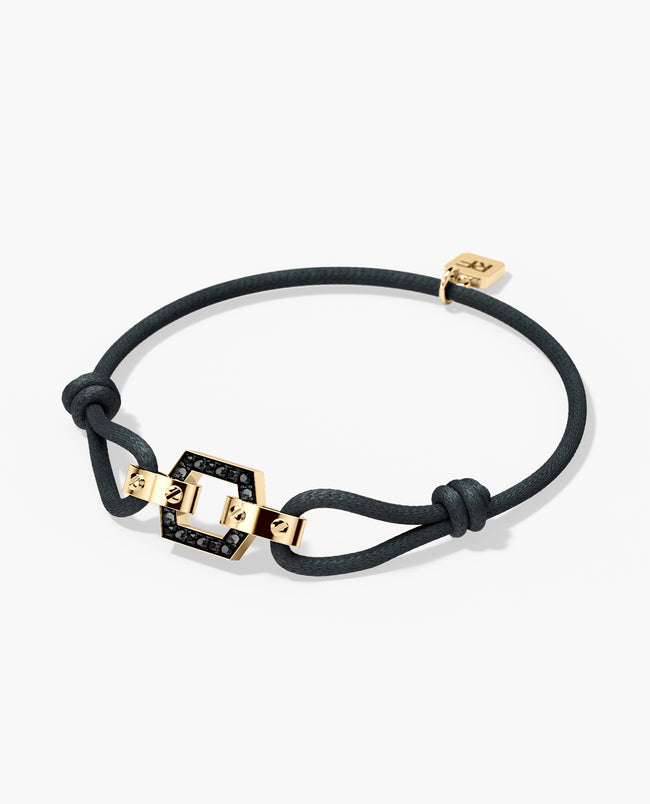 NORTHSTAR Cord Bracelet with Gold Charm & 0.16ct Black Diamonds