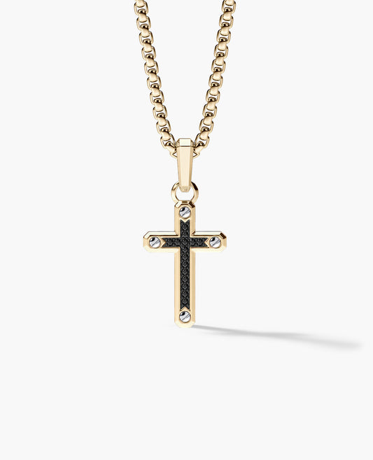 Ready to Ship - CROSS Pendant in 14k Yellow & White Gold with 0.10ct Black Diamonds (35mm)
