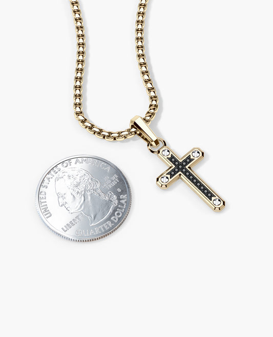 Ready to Ship - CROSS Pendant in 18k White & Yellow Gold with 0.10ct Black Diamonds (35mm)
