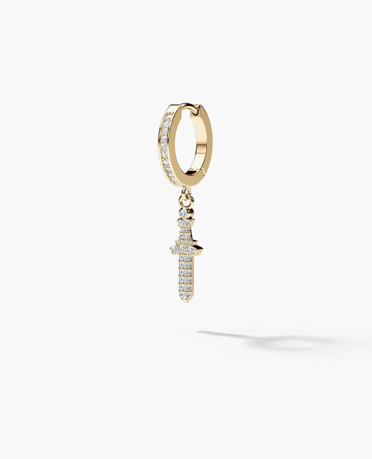 Ready to Ship - DANGLE Dagger Hoop Gold Earring with 0.20ct Diamonds