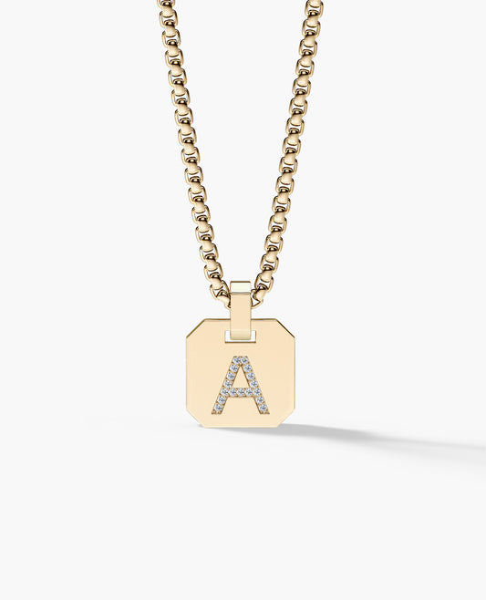 INITIAL DOG TAG Gold Pendant with 0.10ct Diamonds