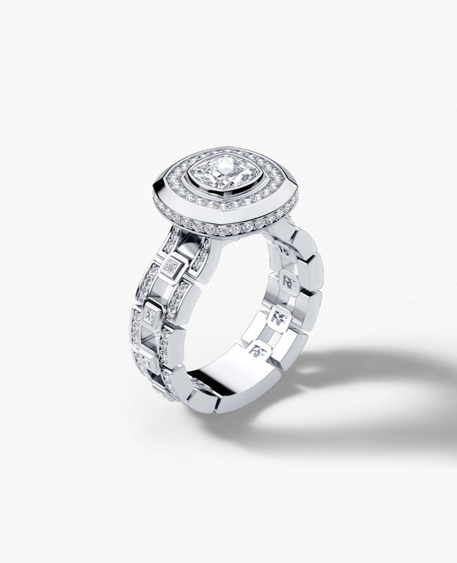 LA PAZ Cushion Cut Diamond Engagement Ring in Gold and Platinum