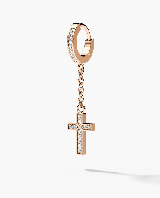 Ready to Ship - DANGLE Cross Hoop Gold Earring with 0.12ct Diamonds