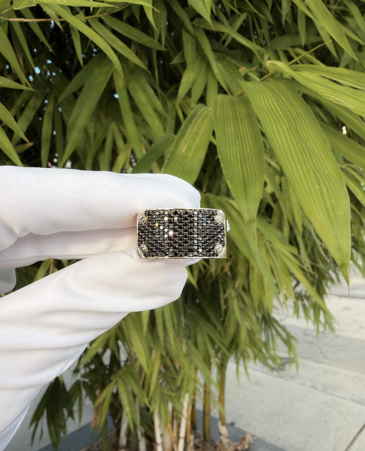 DONLIN Two-Tone Gold Ring with Plate and 0.90ct Black Diamonds - Wide Version