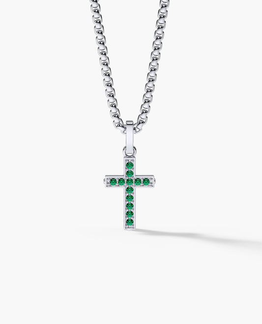 Ready to Ship - MINI CROSS Pendant in 14k White Gold with 0.25ct Gemstones