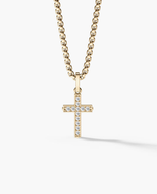 Ready to Ship - MINI CROSS Pendant in 14k Yellow Gold with 0.25ct Diamonds