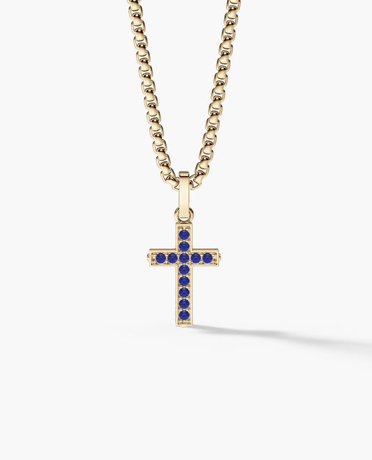 Ready to Ship - MINI CROSS Pendant in 14k Yellow Gold with 0.25ct Gemstones