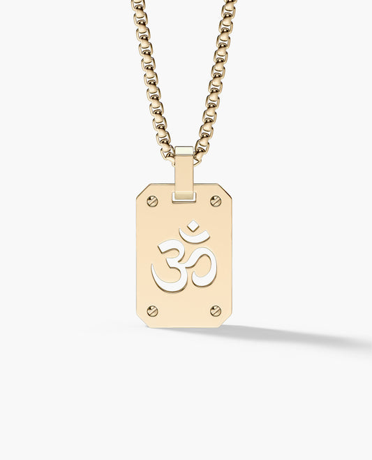Ready to Ship - SHADOW OM 14k Yellow Gold Dog Tag Pendant