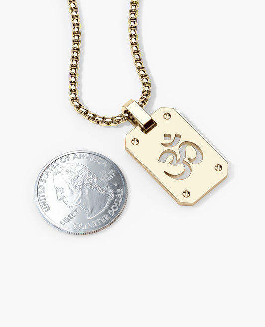 Ready to Ship - SHADOW OM 14k Yellow Gold Dog Tag Pendant