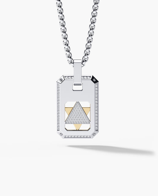 STAR OF DAVID Reversible Dog Tag Double Plate Two-Tone Gold Pendant with 0.90ct Diamonds