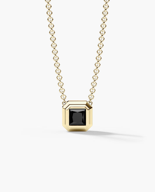 LODE Solitaire Bezel Set Floating Princess Cut Black Diamond Pendant Necklace