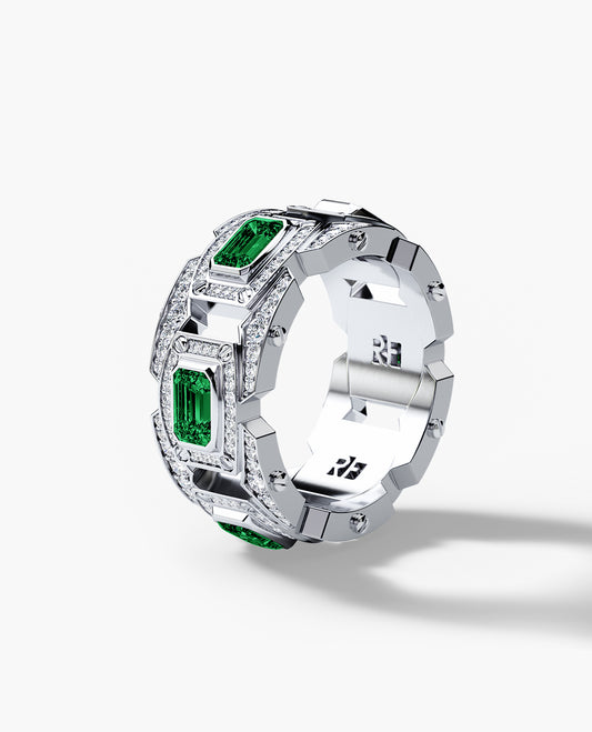 ARGONAUT Gold Ring with 3.80ct Emeralds and White Diamonds