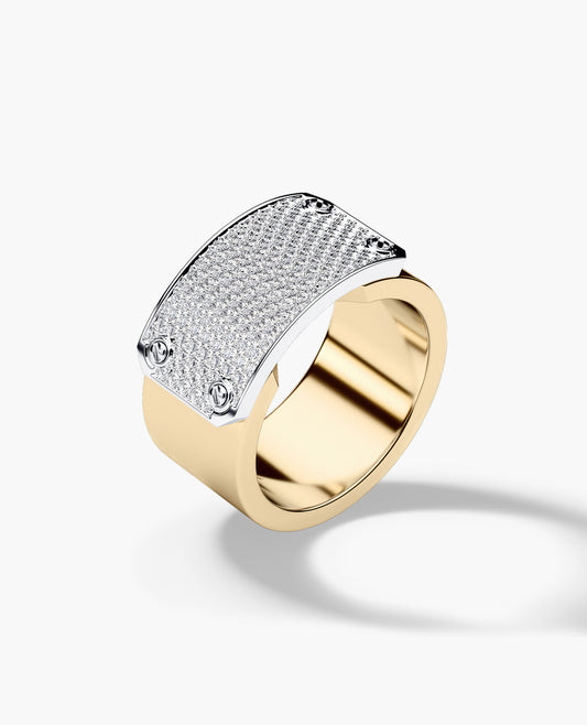 DONLIN Two-Tone Gold Ring with Plate and 0.90ct Diamonds - Wide Version