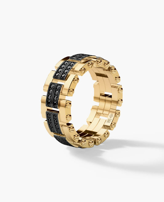 Ready to Ship - GETCHELL Gold Ring with 0.80ct Black Diamonds - Wide Version