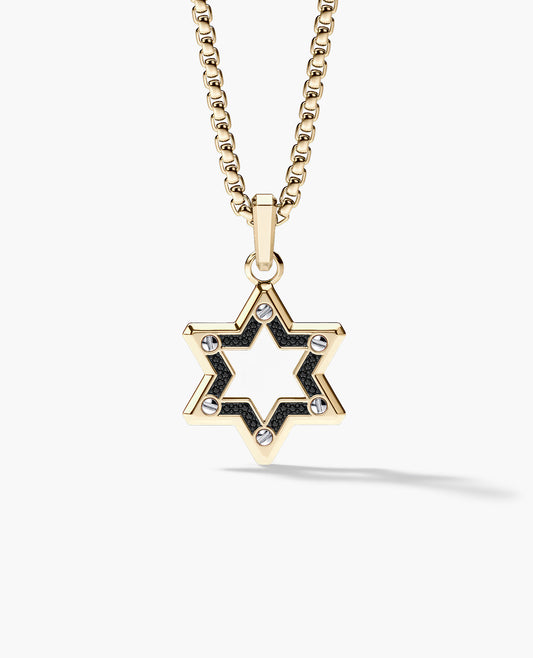 STAR OF DAVID Two-Tone Gold Pendant with Black Diamonds