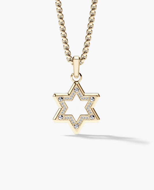 STAR OF DAVID Two-Tone Gold Pendant with 0.15ct Diamonds - 35 mm
