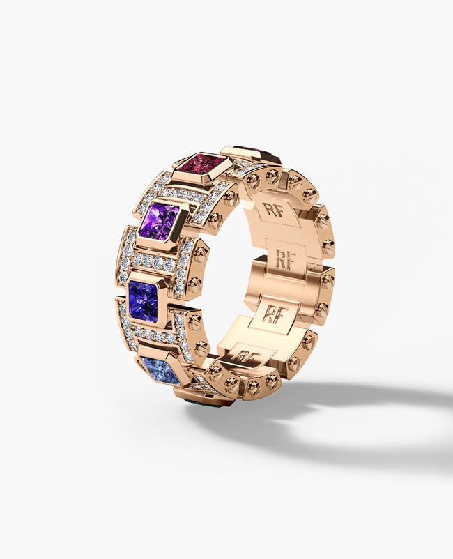LA PAZ Gold Ring with 4.60ct Multi Color Sapphires and Diamonds