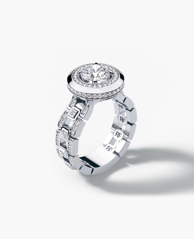 LA PAZ Round Cut Diamond Engagement Ring in Gold and Platinum