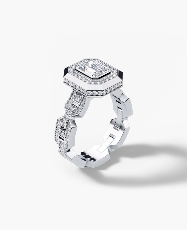 BRIGGS Emerald Cut Diamond Engagement Ring in Gold and Platinum