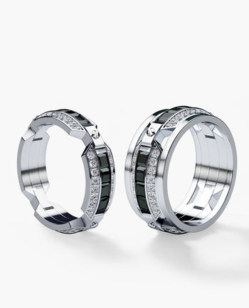 Sample - EMINENCE Gold Matching Black & White Diamonds Wedding Band Set