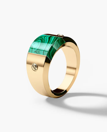 Sample - Ready to Ship - MONTANA Gold Signet Ring with Malachite