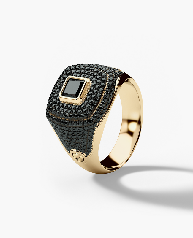 BETZ Gold Signet Ring with 1.80ct Black Pave Diamonds