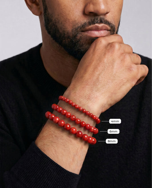 Ready to Ship - POWER BEADS Bracelet with Silver Lock & Red Coral