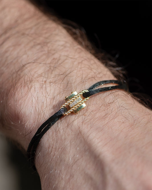 Ready to Ship - ROPES Cord Bracelet with 14k Yelow Gold Charm & 0.05ct Diamonds