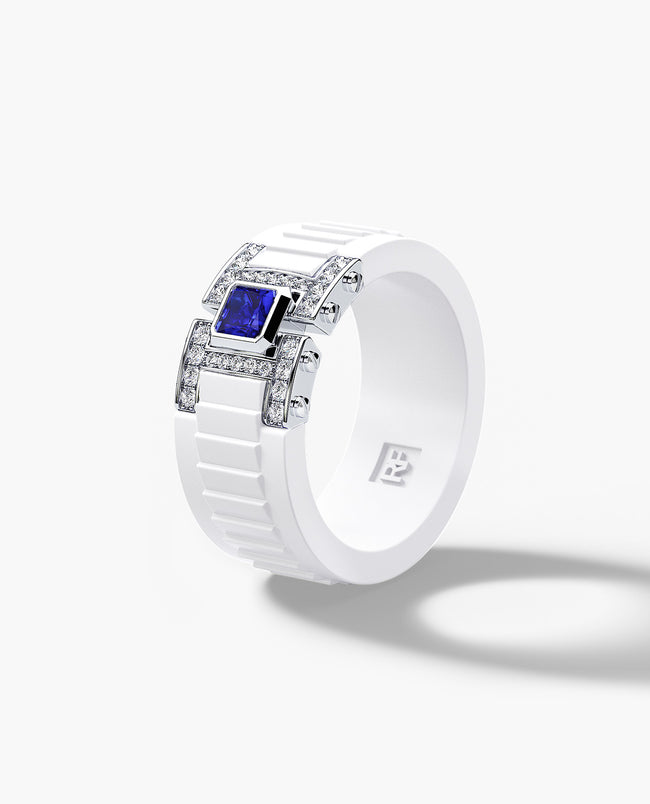 Ready to Ship - LA PAZ Atomic Silicone & Platinum Ring with 0.50ct Sapphire and Diamonds