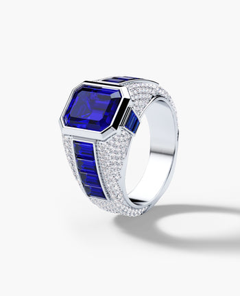 Sample - Ready to Ship - ROCHESTER Gold Signet Ring with 11.30ct Sapphires and Diamonds