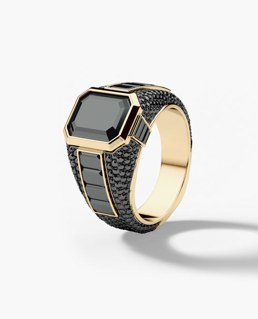 ROCHESTER Gold Signet Ring with 11.30ct Black Diamonds