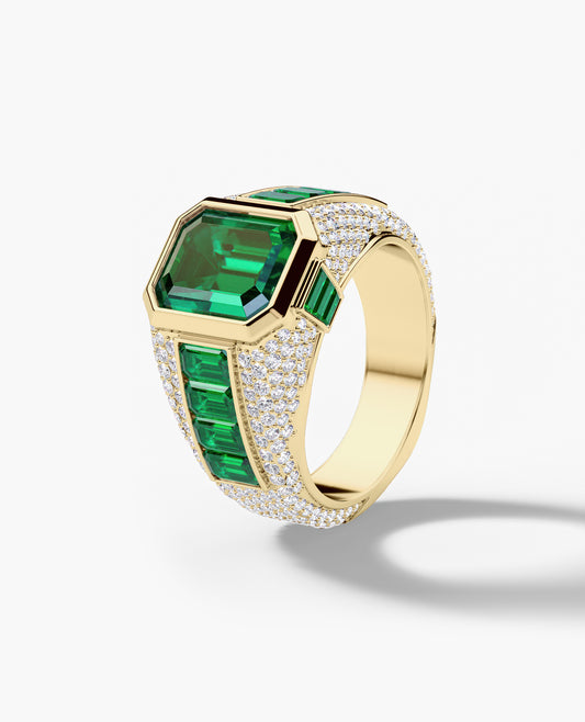 ROCHESTER Gold Signet Ring with 11.30ct Emeralds and Diamonds