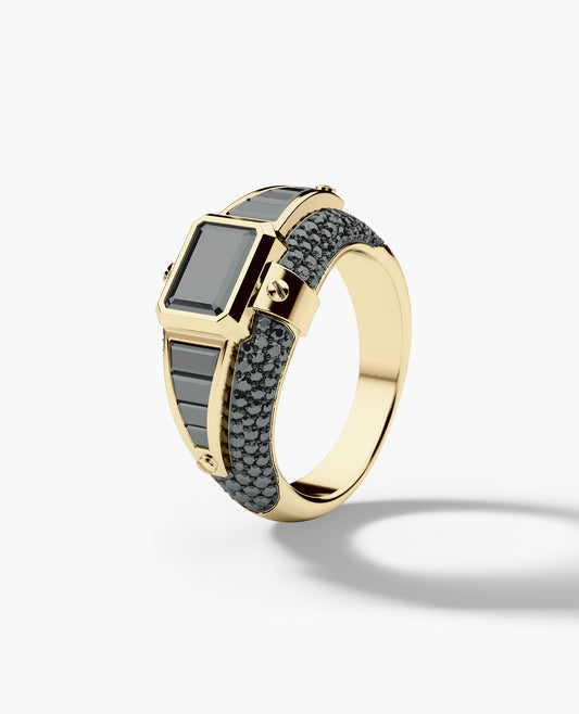 CARLIN Gold Signet Ring with 3.10ct Black Diamonds