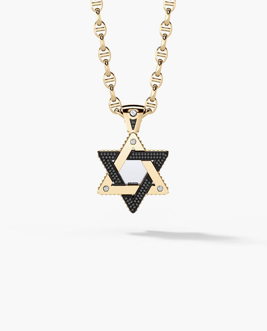 STAR OF DAVID Two-Tone Gold Pendant with 0.45ct Black Diamonds