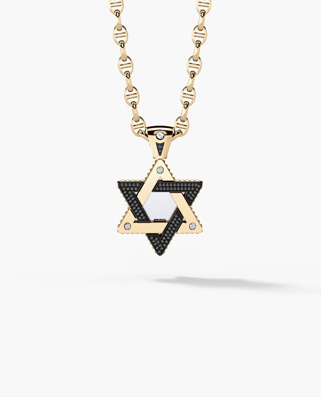 STAR OF DAVID Pendant in Gold with 0.45ct Black Diamonds