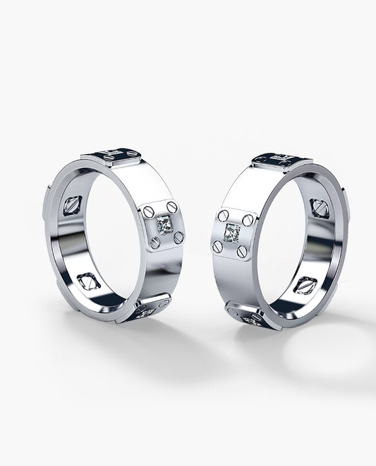 BARITE Gold Matching Diamond Wedding Band Set