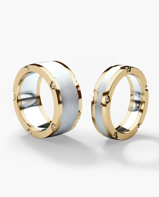 CABARRUS Two-Tone Gold Matching Wedding Band Set