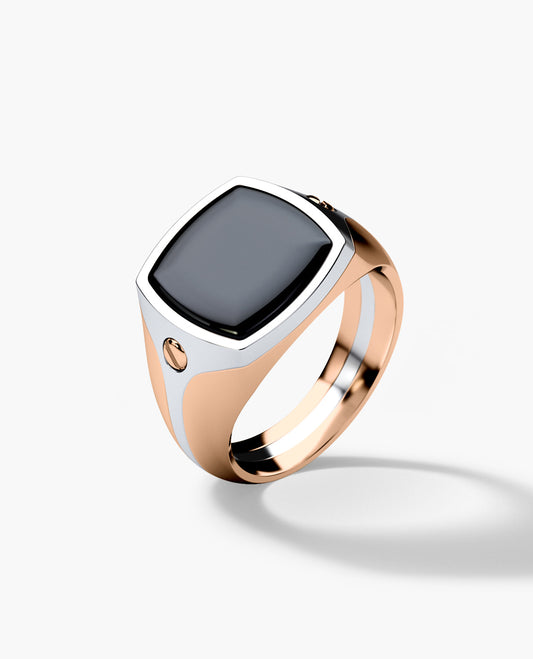 BETZ Two-Tone Gold Signet Ring with Black Onyx - Version 1