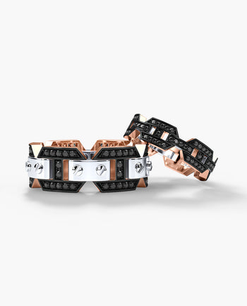 Sample - BRIGGS Two-Tone Gold Matching Black Diamond Wedding Band Set