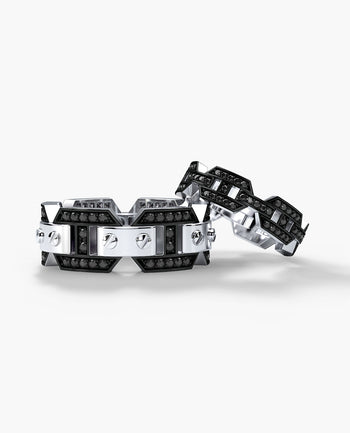 Sample - BRIGGS Gold Matching Black Diamond Wedding Band Set