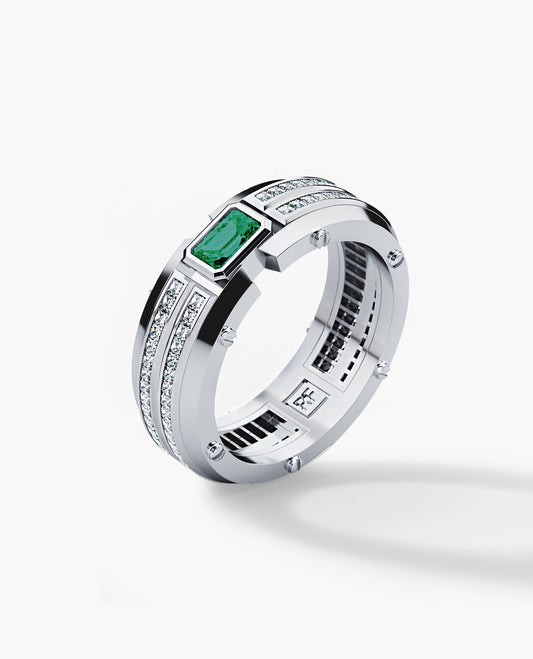 CLEBURNE Gold Statement Ring with 2.20ct Emerald and Diamonds