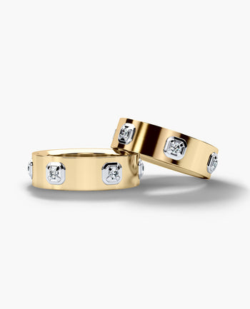 Sample - AMADOR Two-Tone Gold Matching Diamond Wedding Band Set