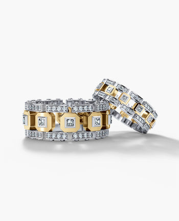 Sample - LA PAZ Two-Tone Gold Matching Diamond Wedding Band Set