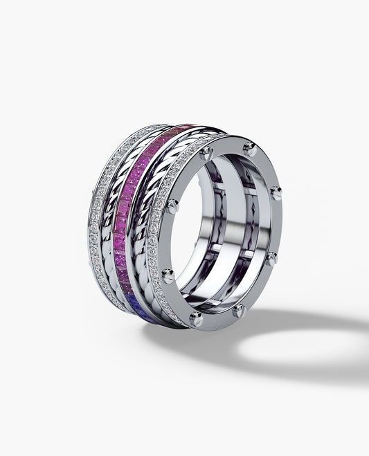 ROPES Gold Ring with 3.35ct Multi Color Sapphires and Diamonds