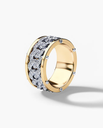 Sample - KENSINGTON Two-Tone Gold Cuban Link Ring with 1.45ct Diamonds
