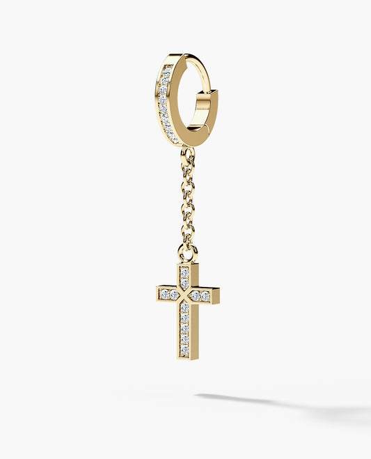 DANGLE Cross Hoop Gold Earring with 0.12ct Diamonds