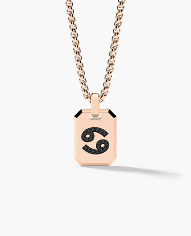 CANCER MINI ZODIAC Dog Tag Gold Pendant with 0.25ct Black Diamonds