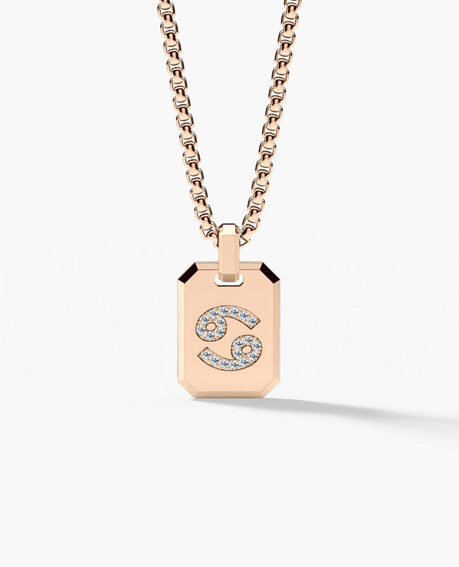 CANCER MINI ZODIAC Dog Tag Gold Pendant with 0.25ct Diamonds