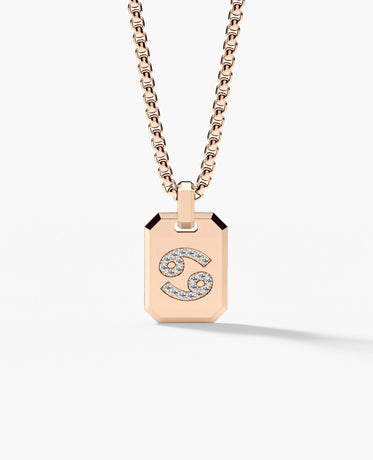 CANCER MINI ZODIAC Dog Tag Gold Pendant with 0.25ct Diamonds